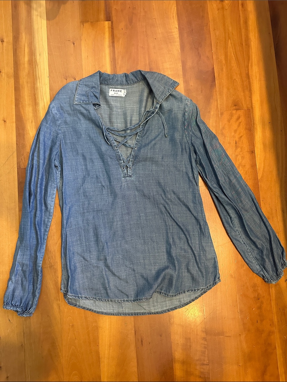 Frame Denim Light Blue Chambray Lace-Up Button Down Shirt